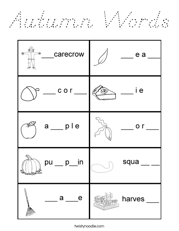 Autumn Words Coloring Page