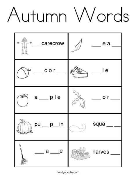 Autumn Words Coloring Page