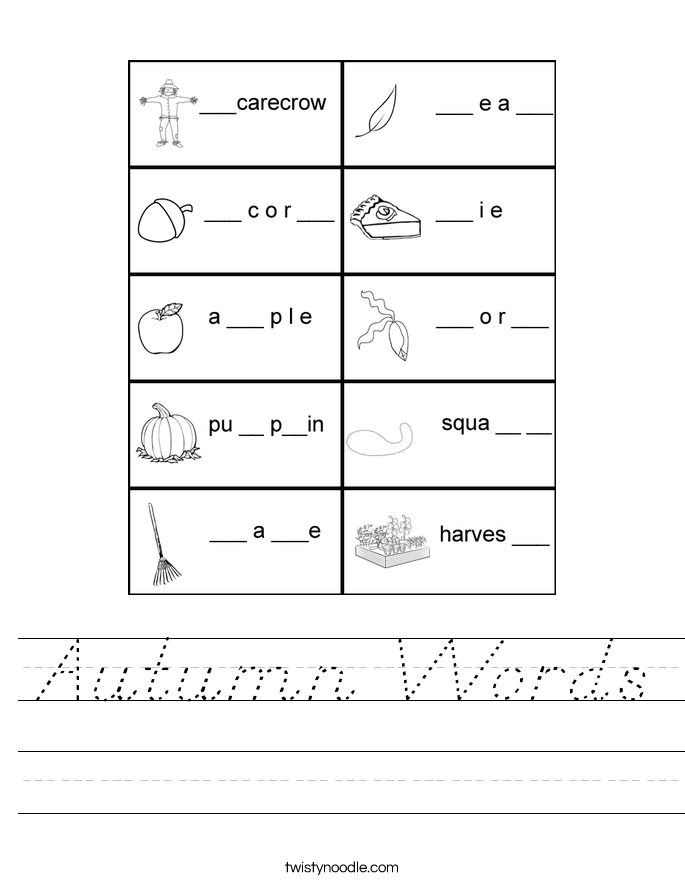 Autumn Words Worksheet