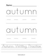 Autumn Writing Practice Handwriting Sheet
