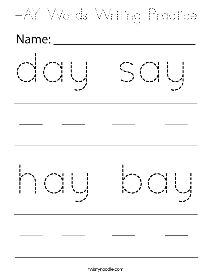 -AY Words Writing Practice Coloring Page