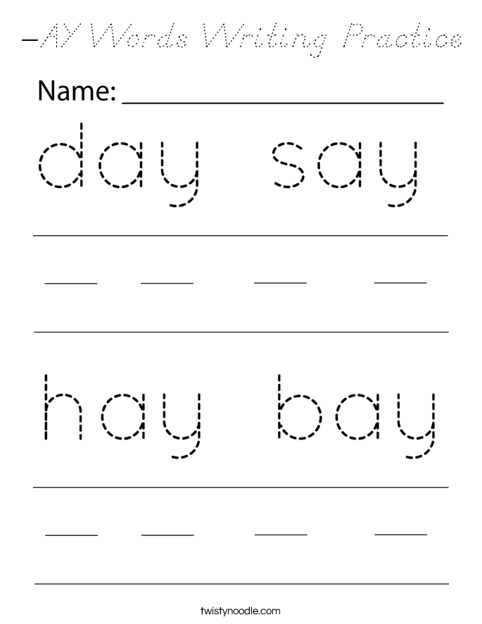 -AY Words Writing Practice Coloring Page