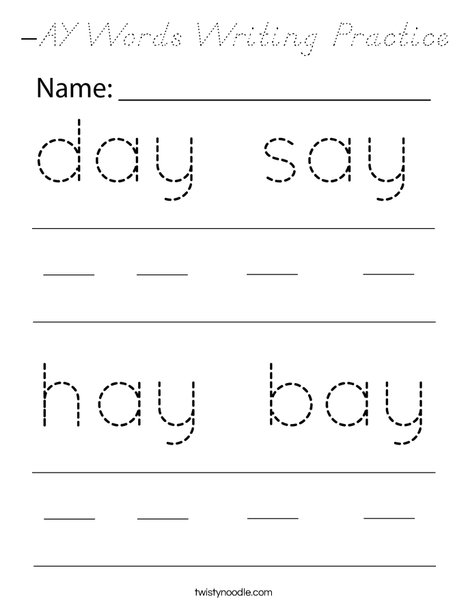 -AY Words Writing Practice Coloring Page