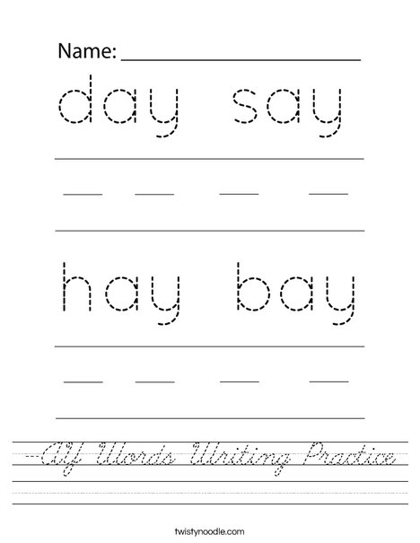 -AY Words Writing Practice Worksheet