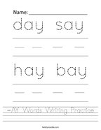 -AY Words Writing Practice Handwriting Sheet