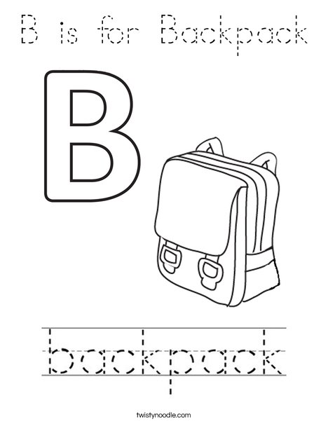 B is for Backpack Coloring Page