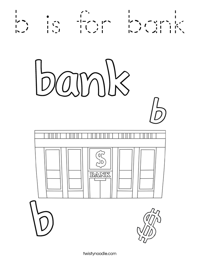 b is for bank Coloring Page