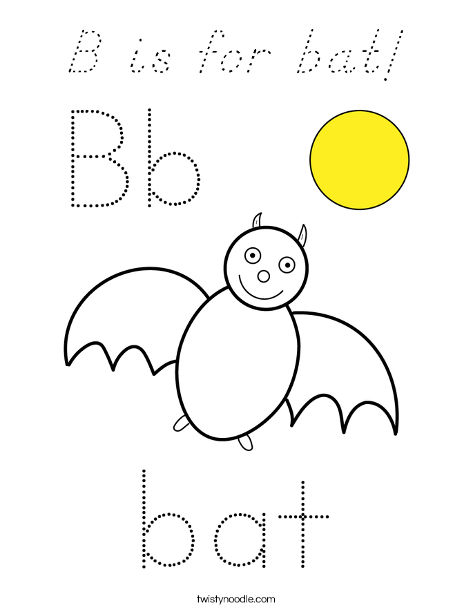 B is for bat Coloring Page - D'Nealian - Twisty Noodle