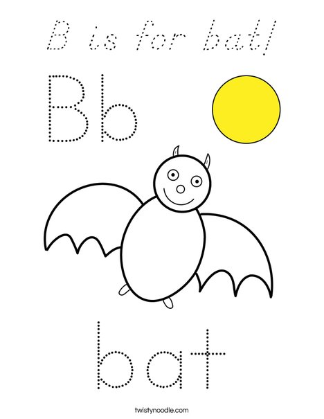 B is for Bat Coloring Page
