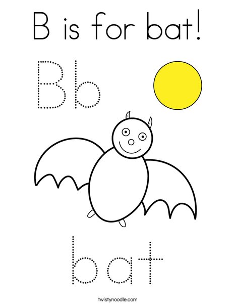 B is for Bat Coloring Page