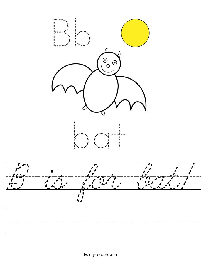 B Is For Bat Worksheet - Cursive - Twisty Noodle