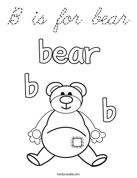 B is for bear Coloring Page - Cursive - Twisty Noodle