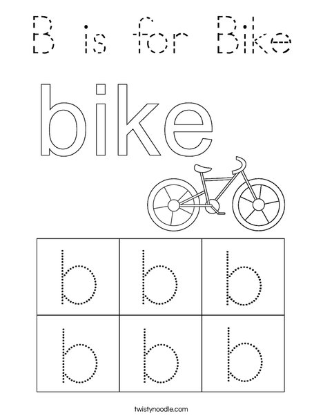 B is for Bike Coloring Page - Tracing - Twisty Noodle