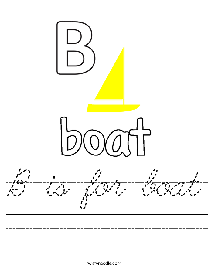 b is for boat worksheet cursive twisty noodle