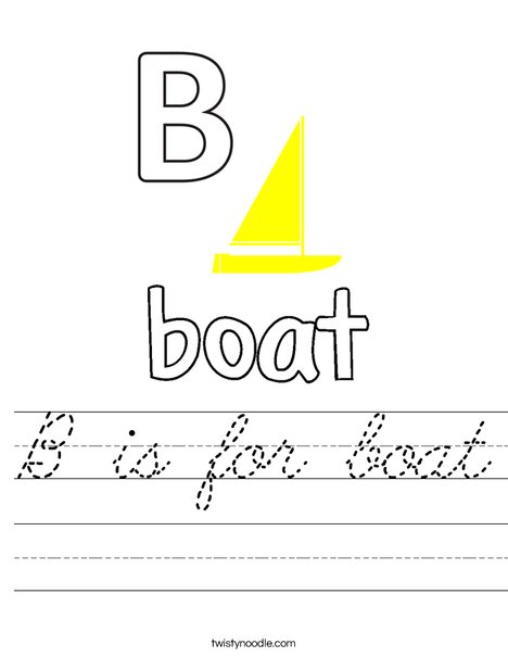 b is for boat worksheet cursive twisty noodle