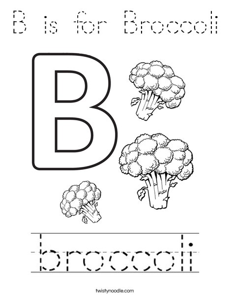 B is for Broccoli Coloring Page