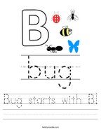 Bug starts with B Handwriting Sheet