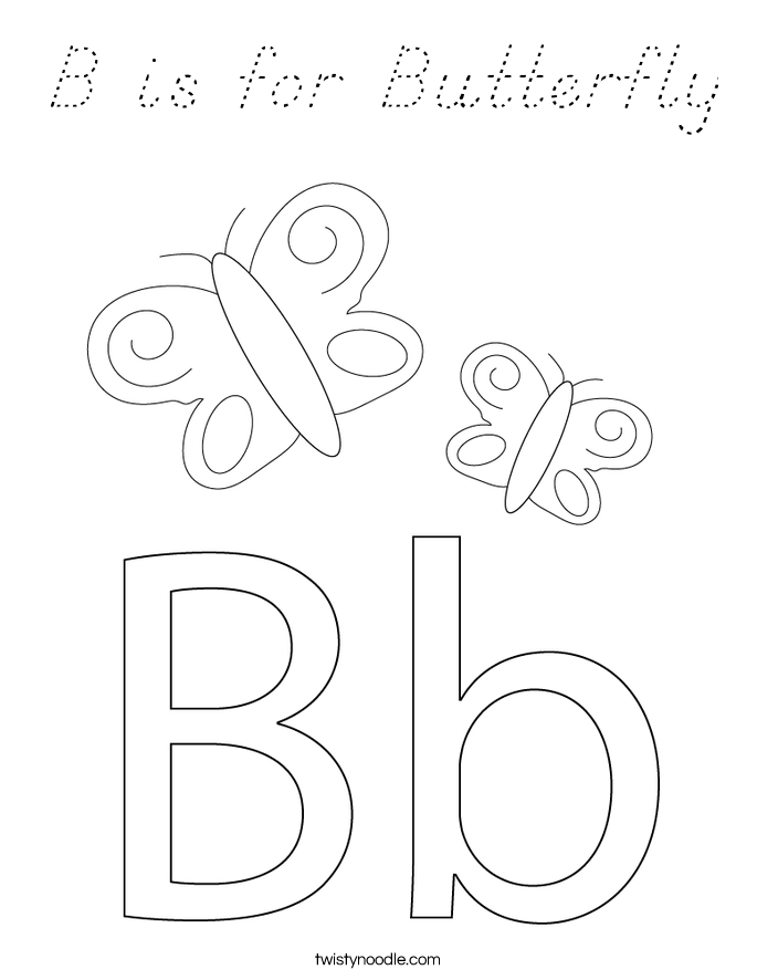 B is for Butterfly Coloring Page