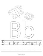 B is for Butterfly Handwriting Sheet