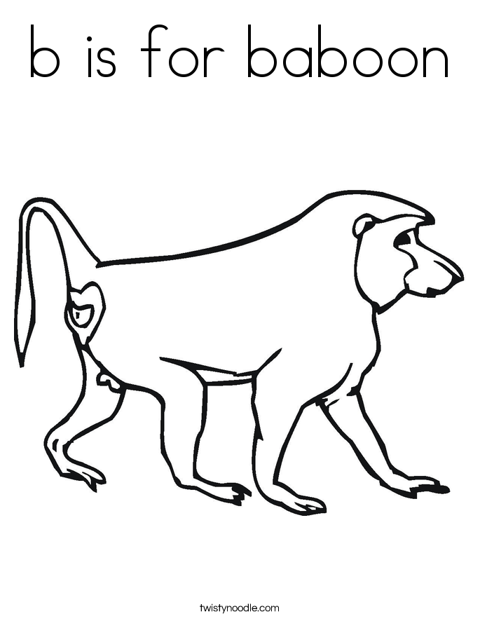 b is for baboon Coloring Page