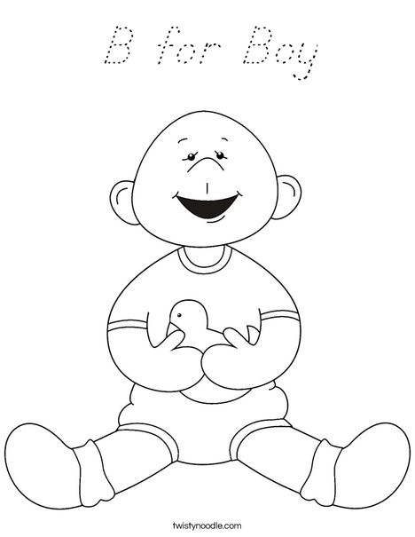 Baby Boy with Ducky Coloring Page