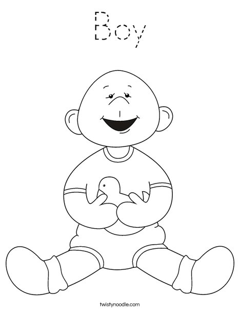 Baby Boy with Ducky Coloring Page
