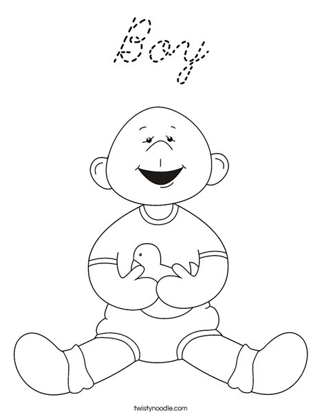 Baby Boy with Ducky Coloring Page