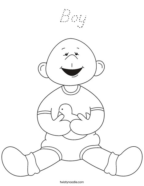 Baby Boy with Ducky Coloring Page