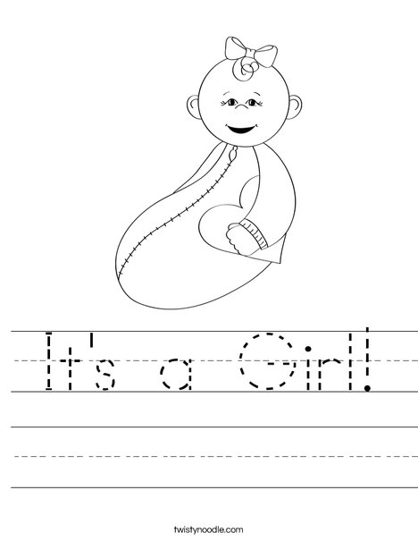 Baby Girl with Heart Worksheet