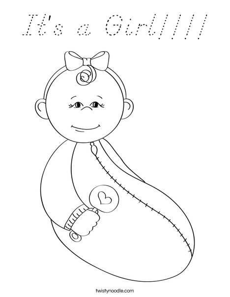 Baby Girl with Rattle Coloring Page