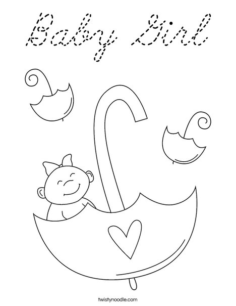 Baby Girl with Umbrella Coloring Page