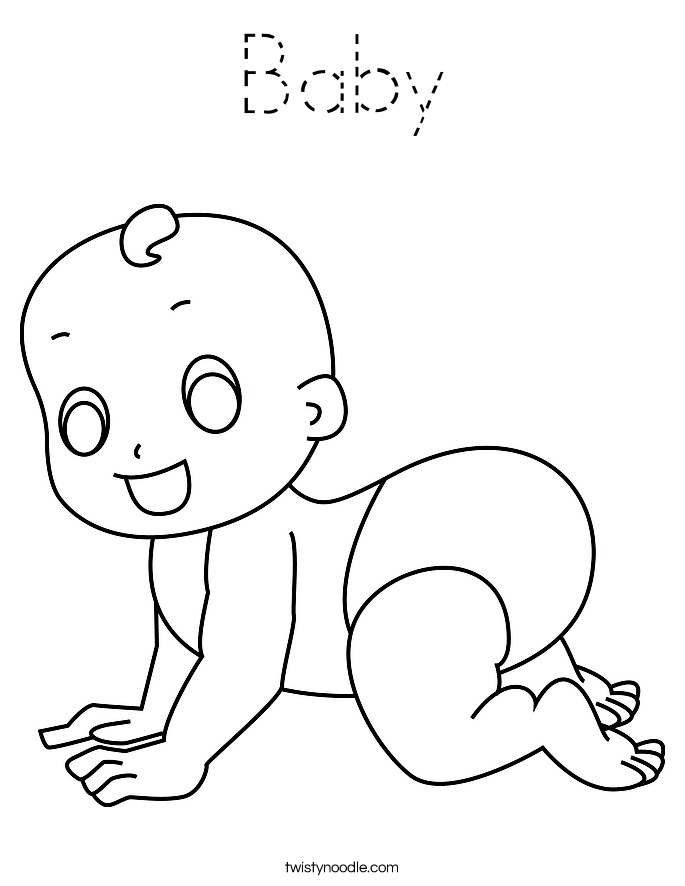 Baby Coloring Page - Tracing - Twisty Noodle