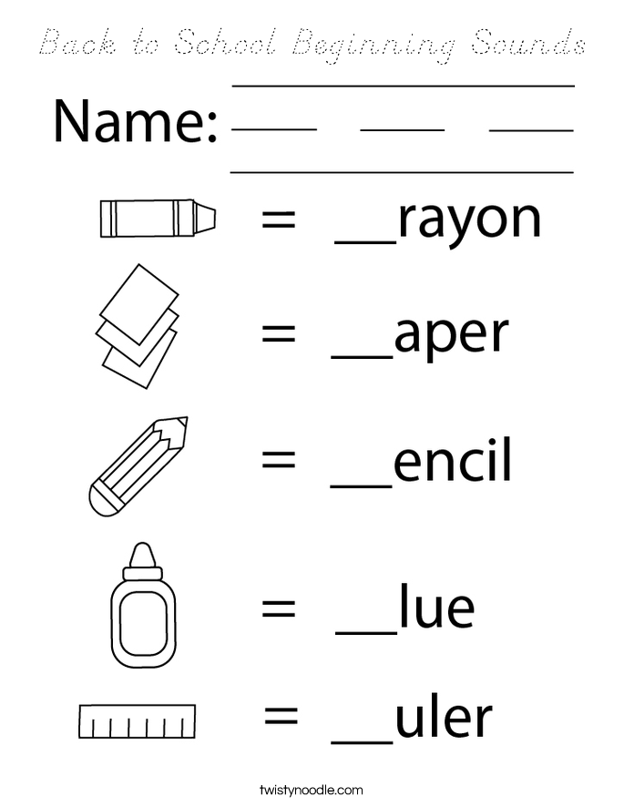back to school beginning sounds coloring page dnealian twisty noodle