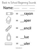 Back to School Beginning Sounds Coloring Page