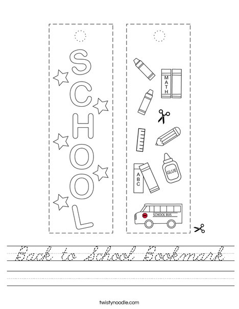 Back to School Bookmark Worksheet