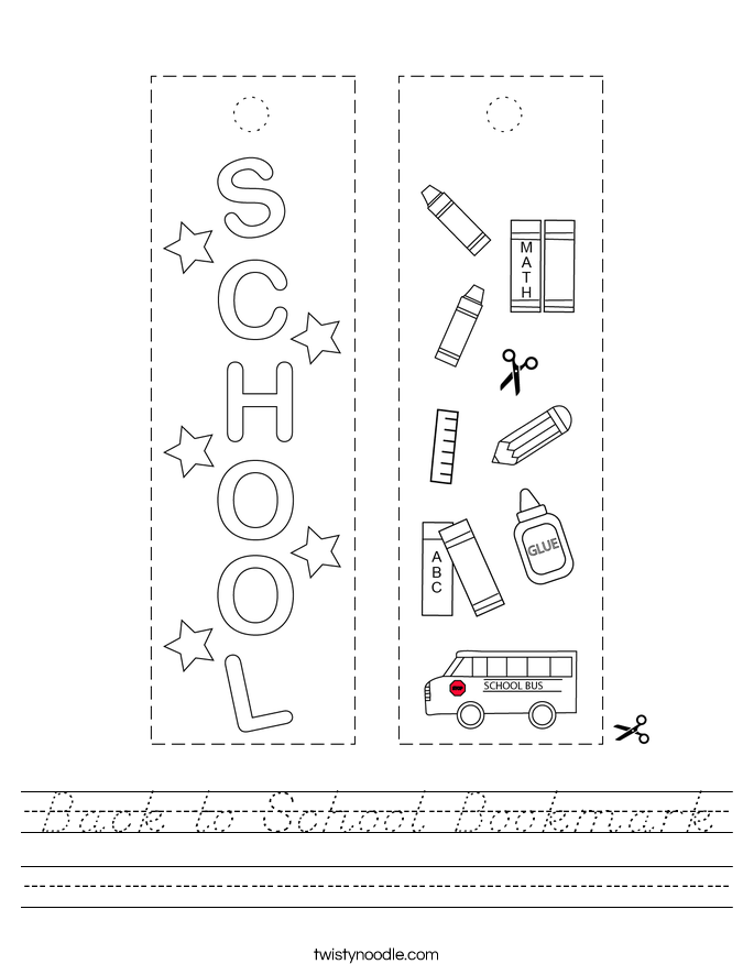 Back to School Bookmark Worksheet