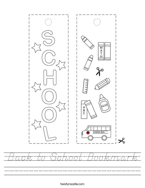 Back to School Bookmark Worksheet