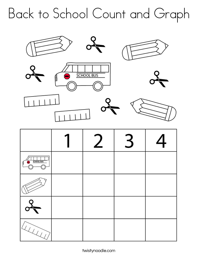 Back to School Count and Graph Coloring Page