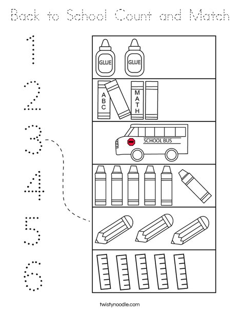 Back to School Count and Match Coloring Page