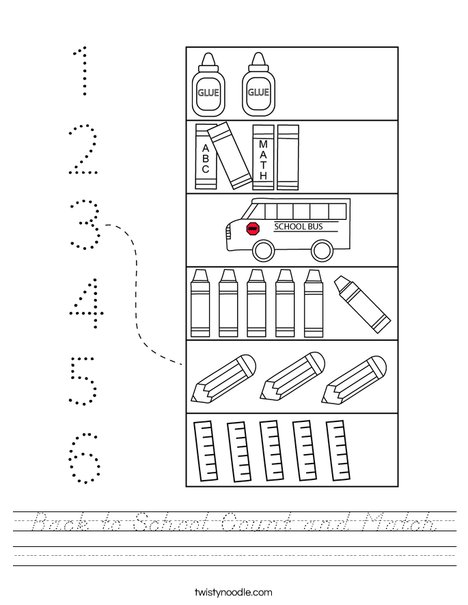 Back to School Count and Match Worksheet