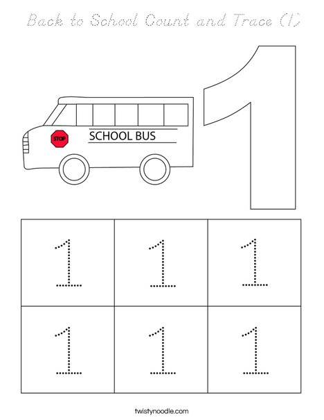 Back to School Count and Trace (1) Coloring Page