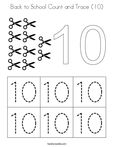 Back to School Count and Trace (10) Coloring Page