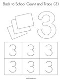 Back to School Count and Trace (3) Coloring Page