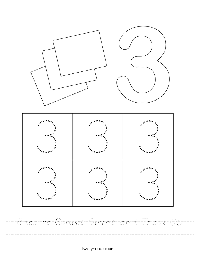 Back to School Count and Trace (3) Worksheet