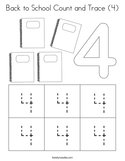 Back to School Count and Trace (4) Coloring Page