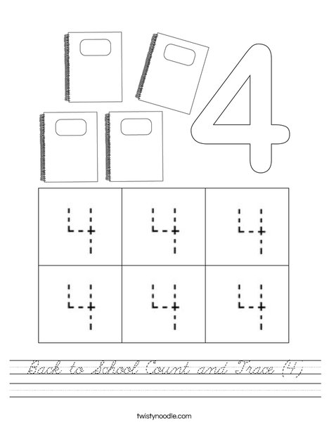 Back to School Count and Trace (4) Worksheet