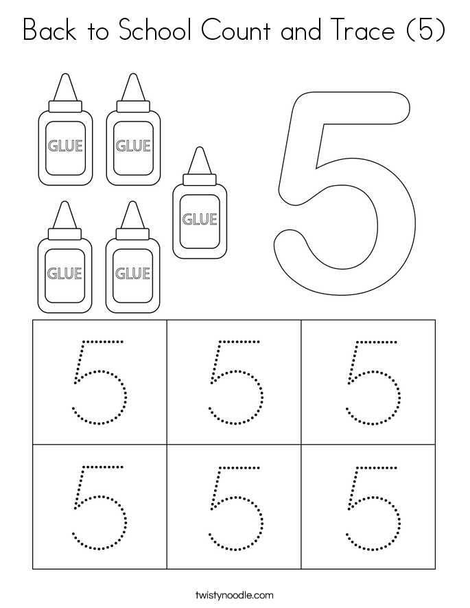 Back to School Count and Trace (5) Coloring Page