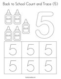 Back to School Count and Trace (5) Coloring Page