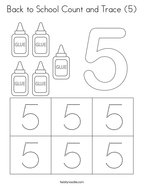 Back to School Count and Trace (5) Coloring Page
