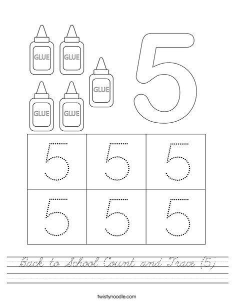 Back to School Count and Trace (5) Worksheet